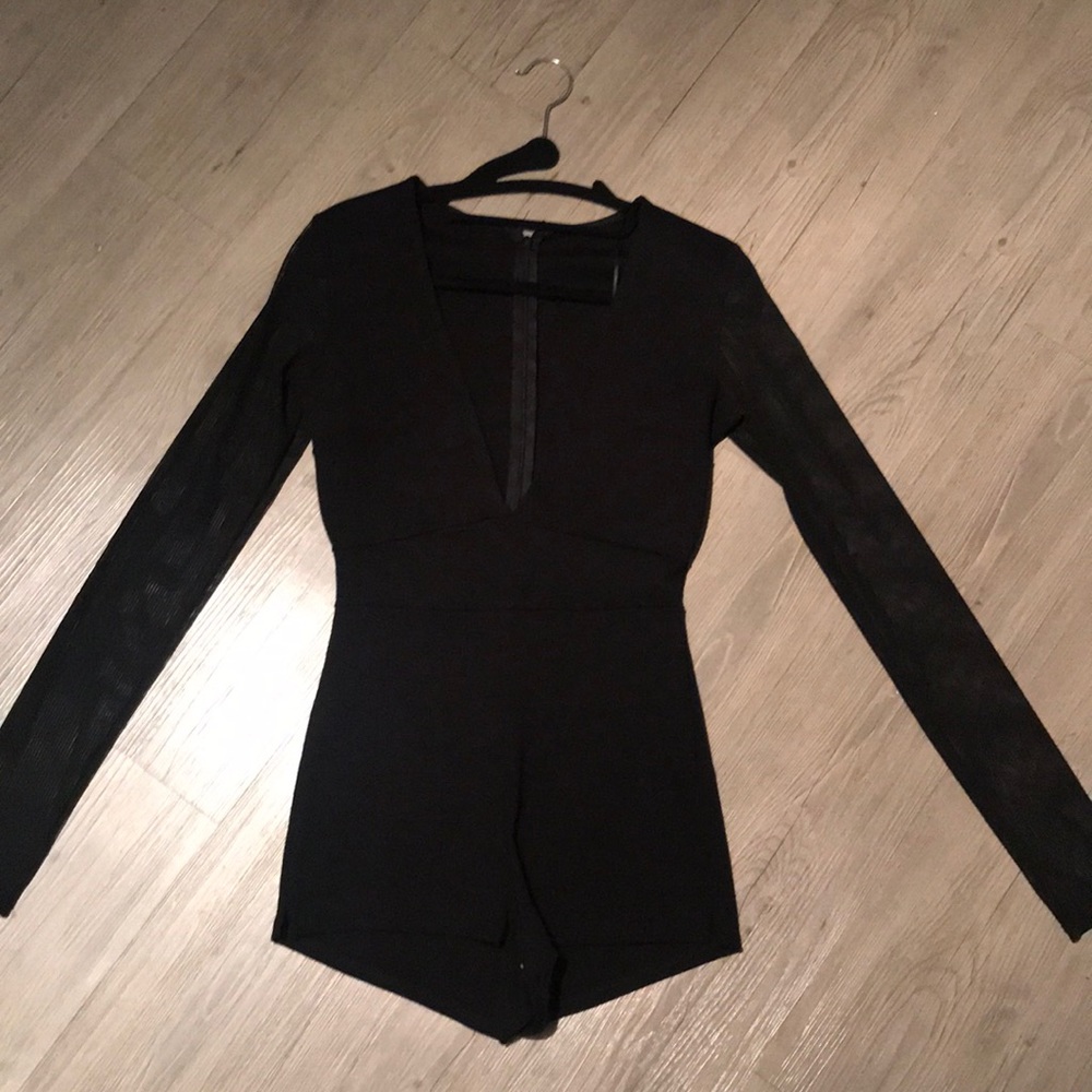 Black Romper with Mesh Sleeves